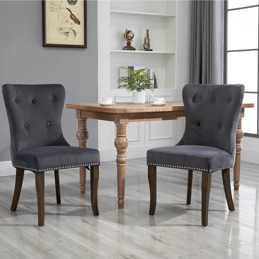 

TOPMAX Velvet Upholstered Chair Set of 2, with Curved Backrest and Rubber Wood Legs for Dining Room, Bedroom, Living Room, Office - Grey