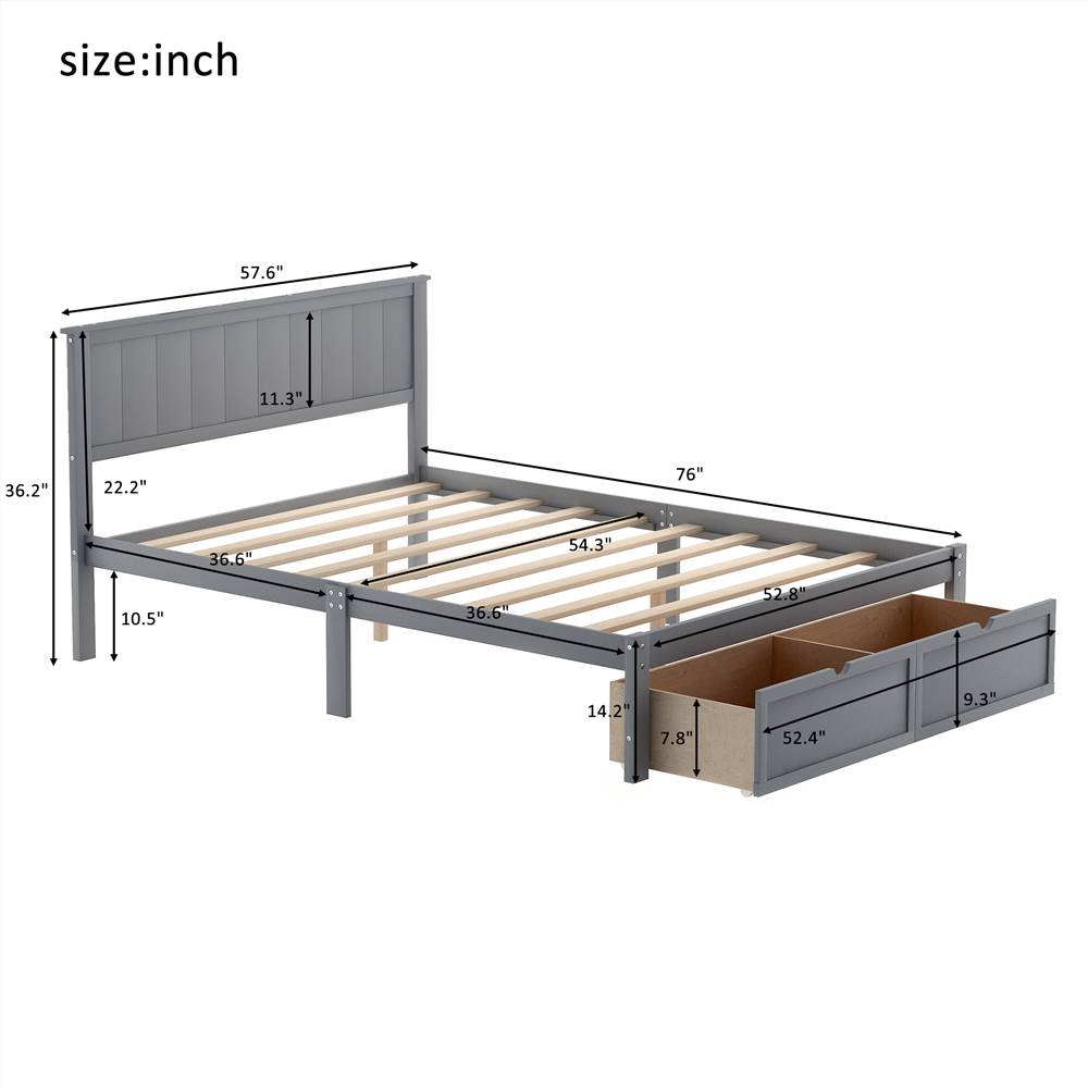 Full Size Wooden Bed Frame with Storage Drawer Gray | United States