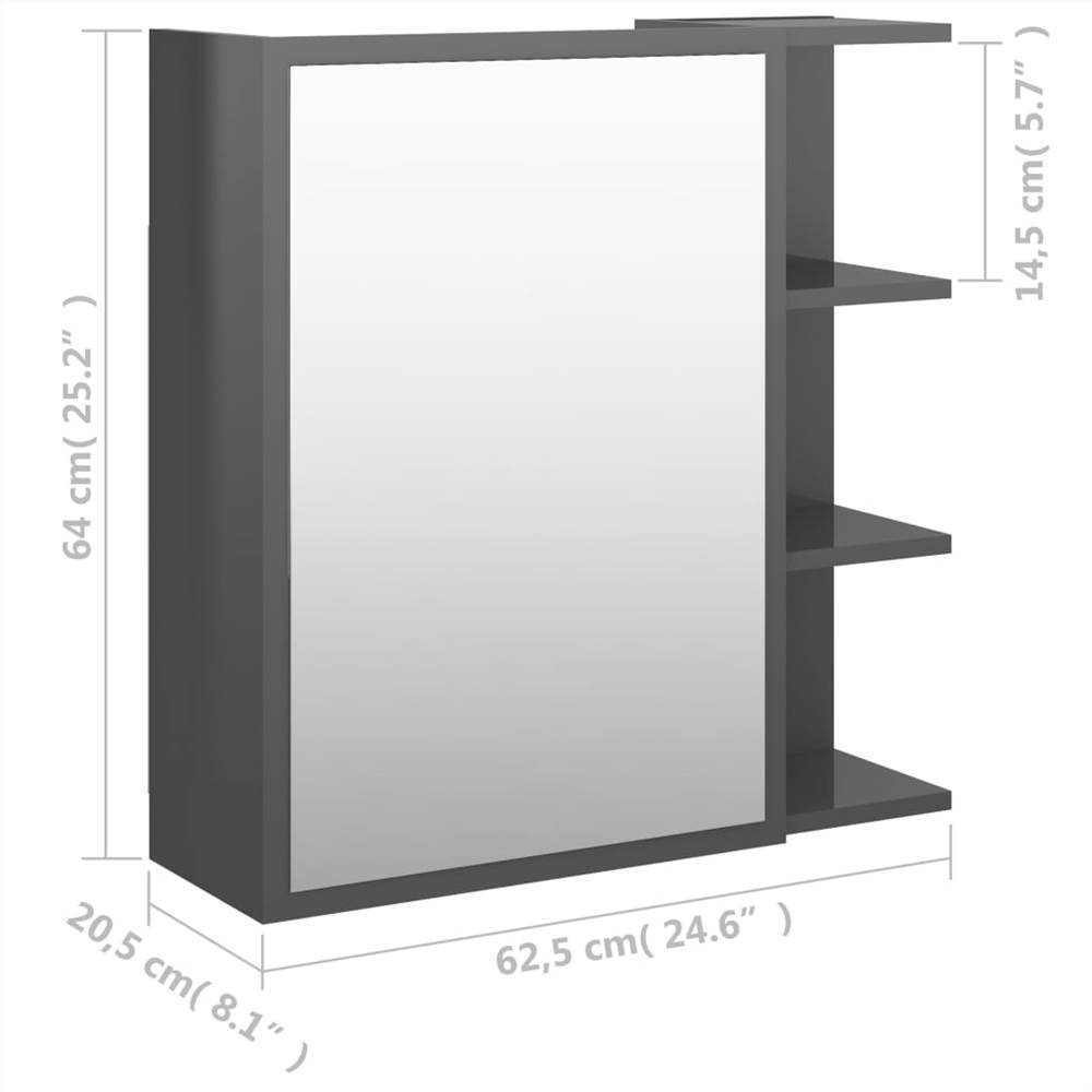 Bathroom Mirror Cabinet High Gloss Grey 62.5x20.5x64 cm Chipboard