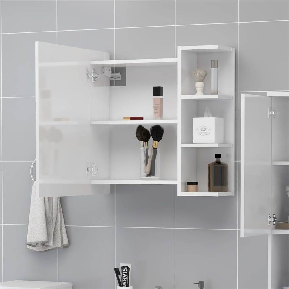 Bathroom Mirror Cabinet High Gloss White 62.5x20.5x64 cm Chipboard