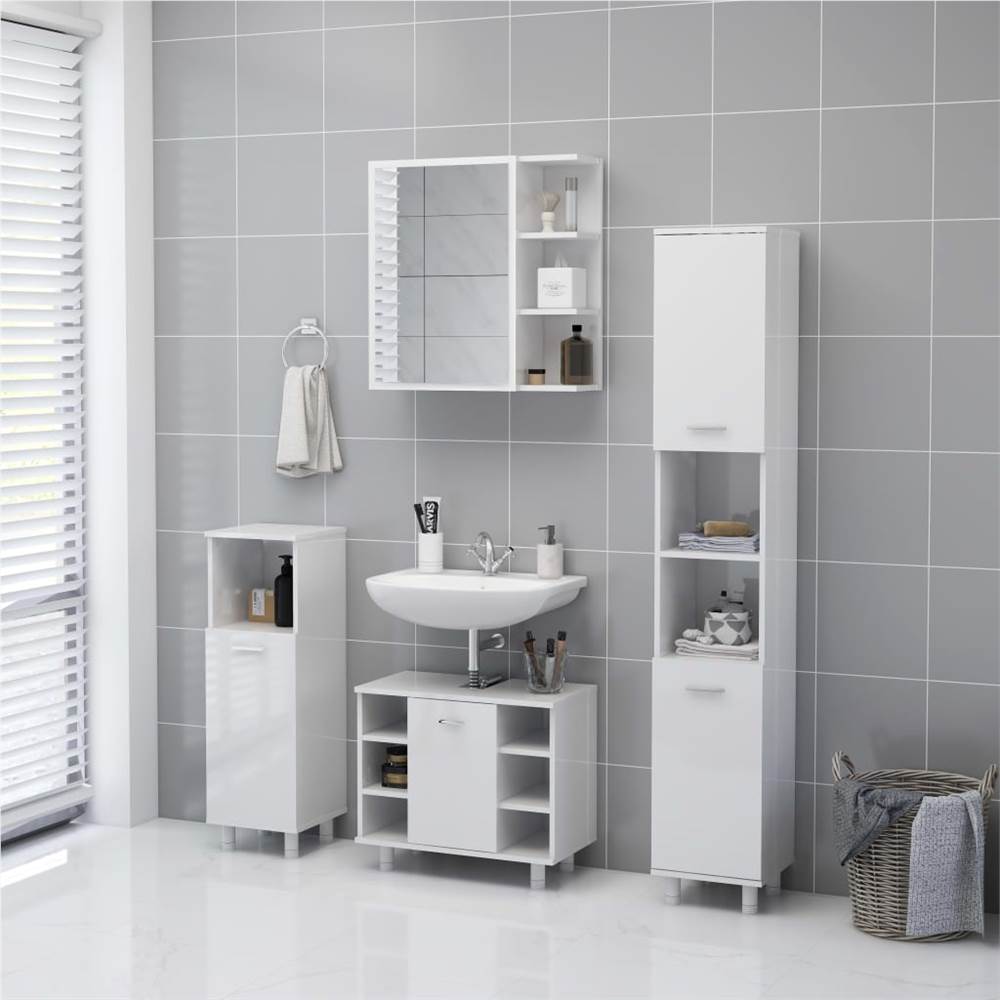 Bathroom Mirror Cabinet High Gloss White 62.5x20.5x64 cm Chipboard