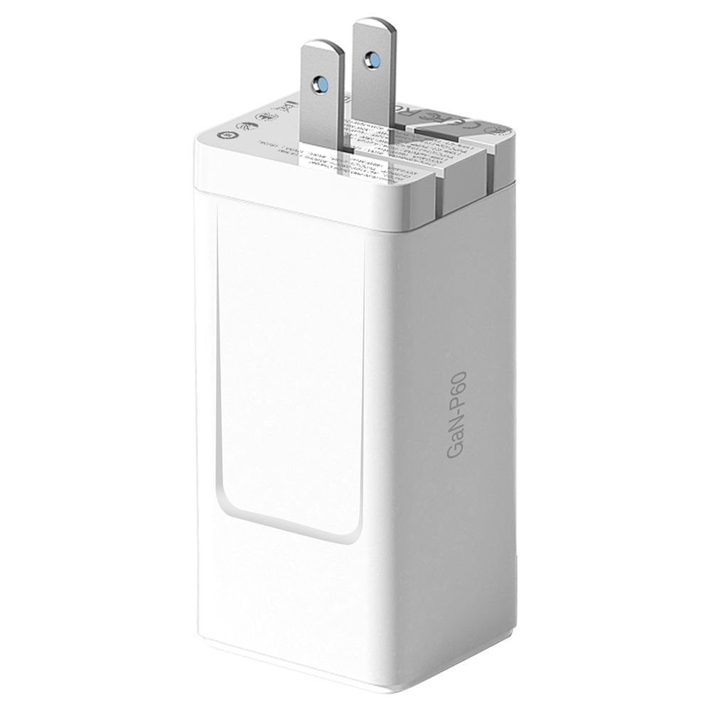 GaN-P60 GaN 65W USB C Charger Quick Charge 3.0 QC3.0 PD3.0 USB-C Type C Fast USB Charger สำหรับ iPhone 12 Pro Max Macbook สำหรับแท็บเล็ตแล็ปท็อปโน๊ตบุ๊ค - ปลั๊กสีขาวของสหรัฐฯ