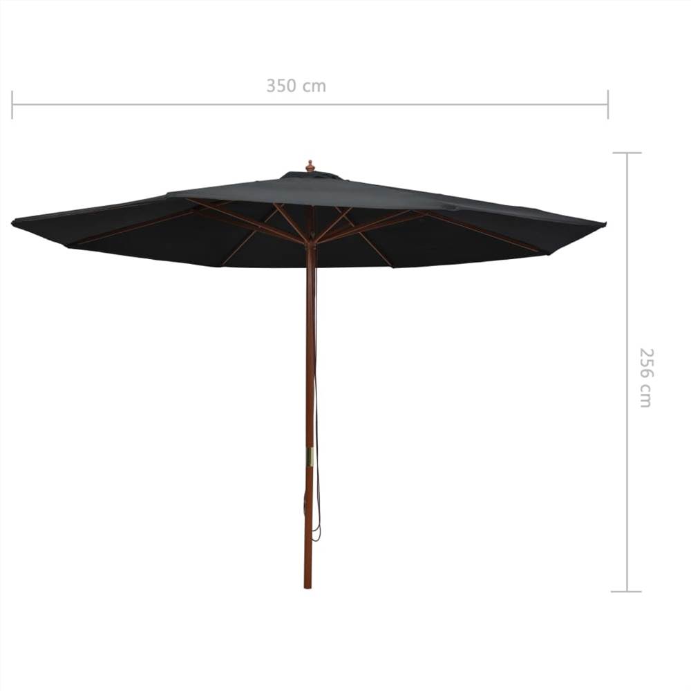 Outdoor Parasol with Wooden Pole 350 cm Black