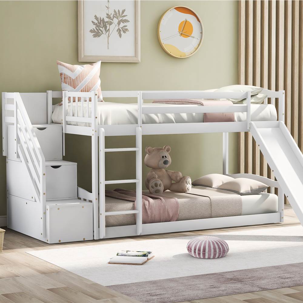Twin Over Size Wooden Bunk Bed, Twin Bunk Beds With Storage And Slide