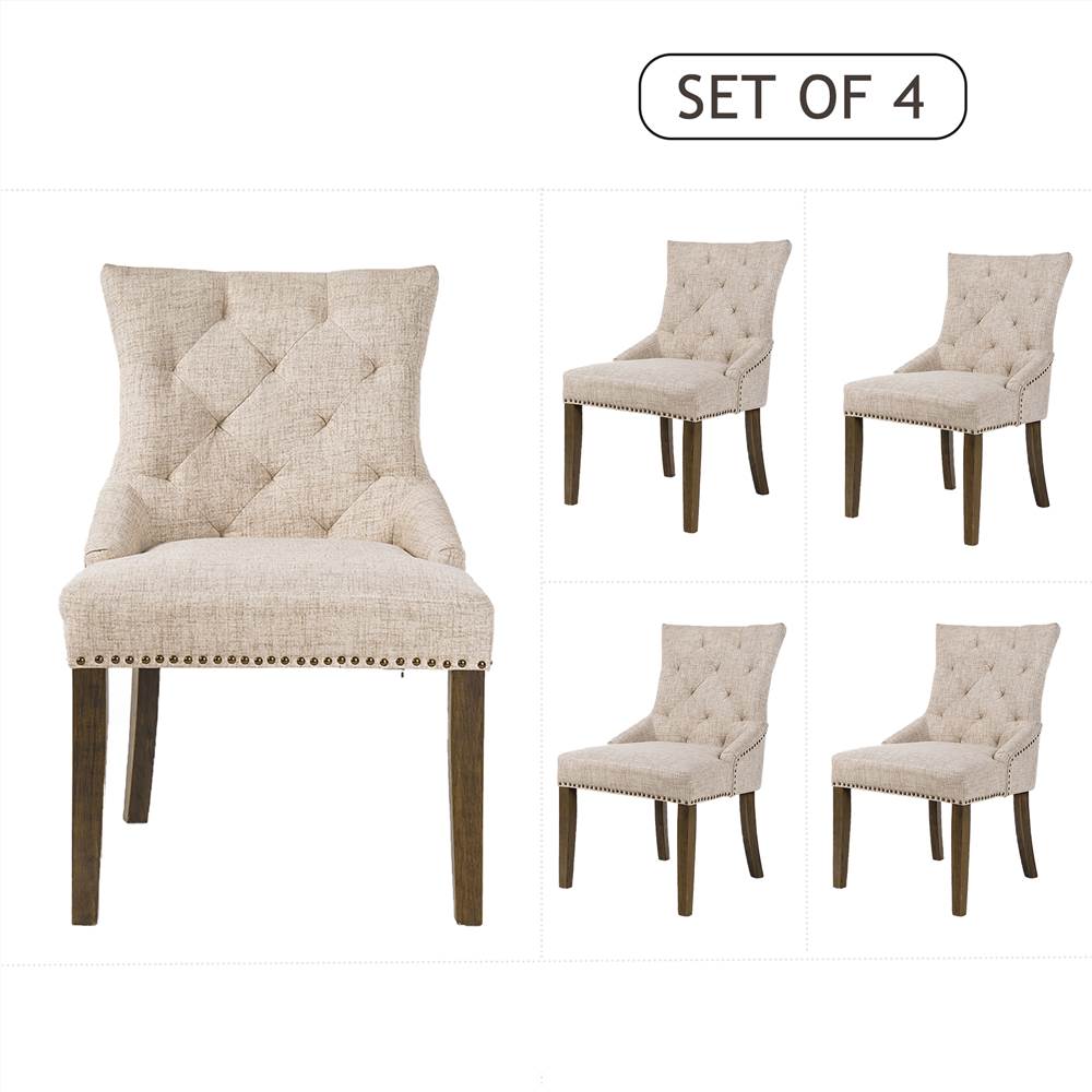 Topmax Linen Upholstered Chair Set Of 4, Benchwright Linen Tufted Dining Chair