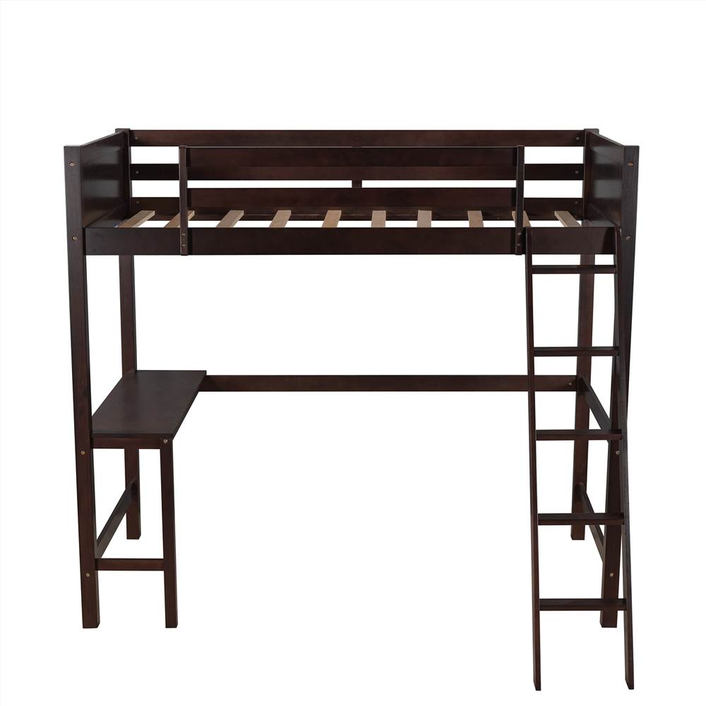 Twin Size Wooden Loft Bed Frame Espresso