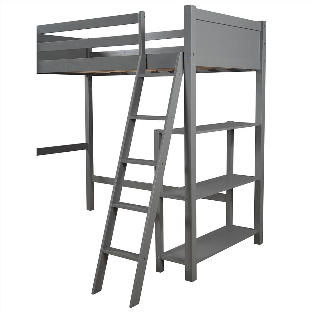 Twin Size Wooden Loft Bed Frame Gray