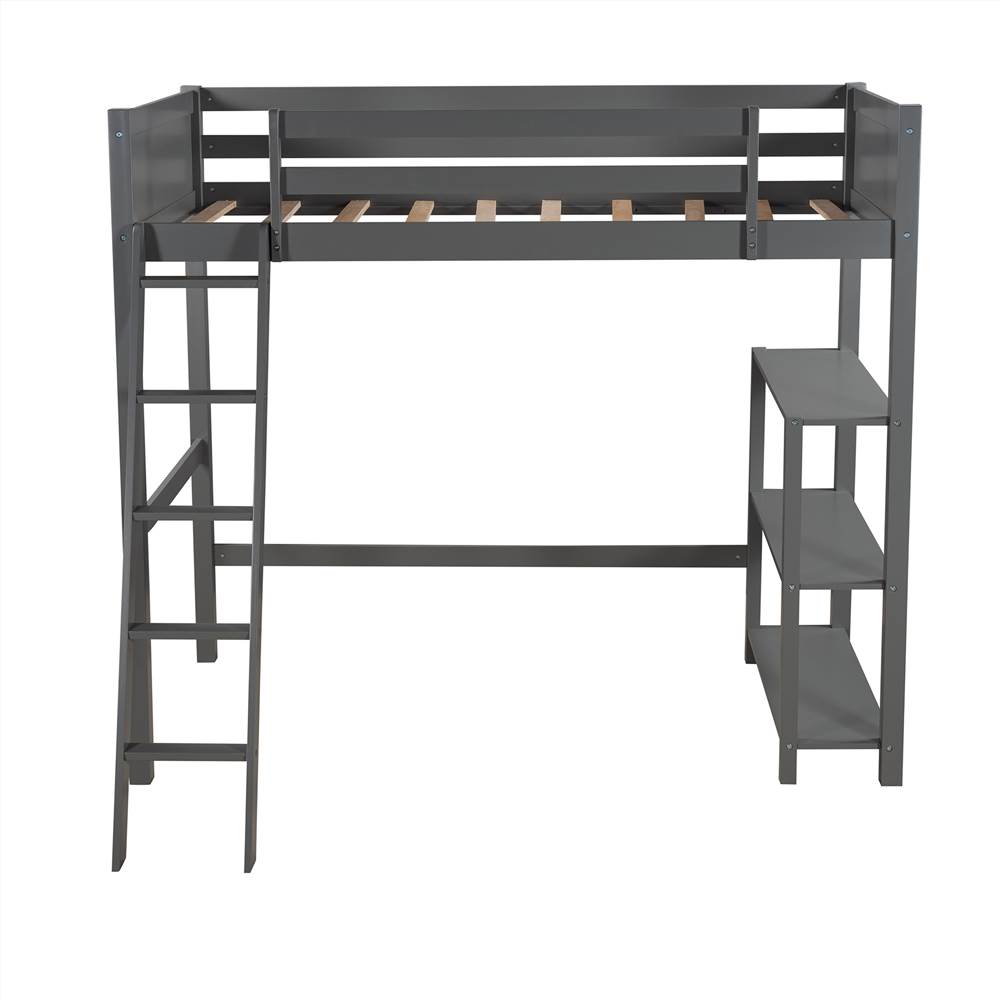 Twin Size Wooden Loft Bed Frame Gray