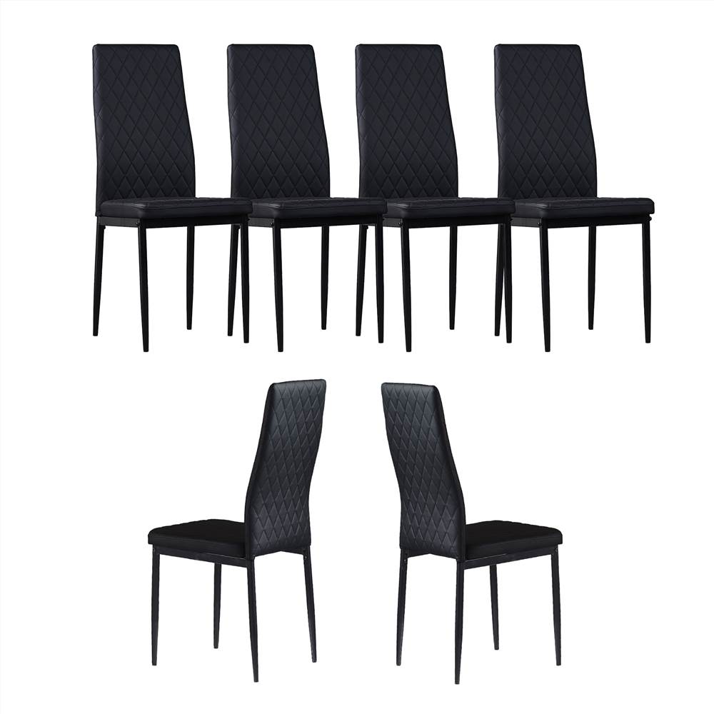 

Diamond Grid Pattern Fire-retardant Leather Armless Chair Set of 6, Sprayed Metal Pipe Legs for Kitchen, Living Room, Office, Bedroom - Black