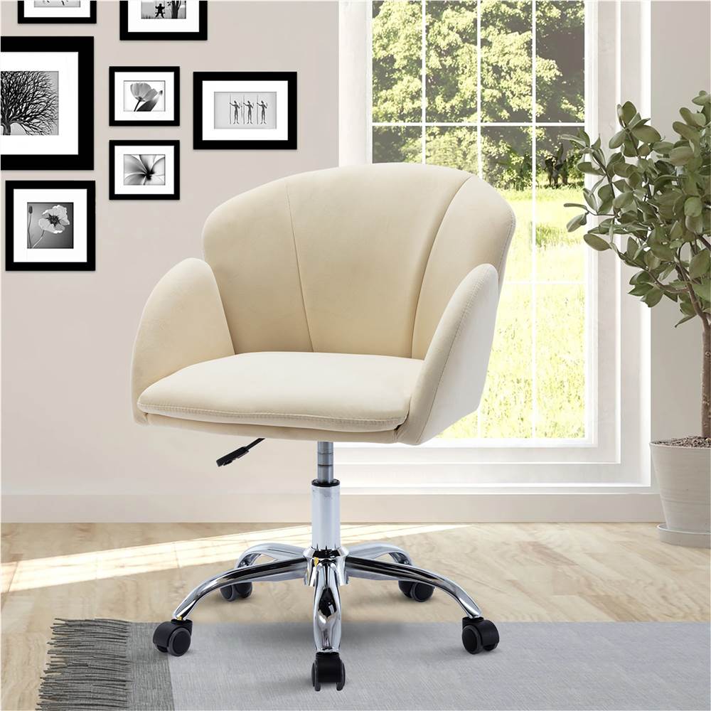 

COOLMORE Velvet Swivel Chair Height Adjustable with Curved Backrest and Casters for Living Room, Bedroom, Office - Ivory