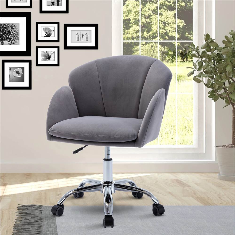 

COOLMORE Velvet Swivel Chair Height Adjustable with Curved Backrest and Casters for Living Room, Bedroom, Office - Grey