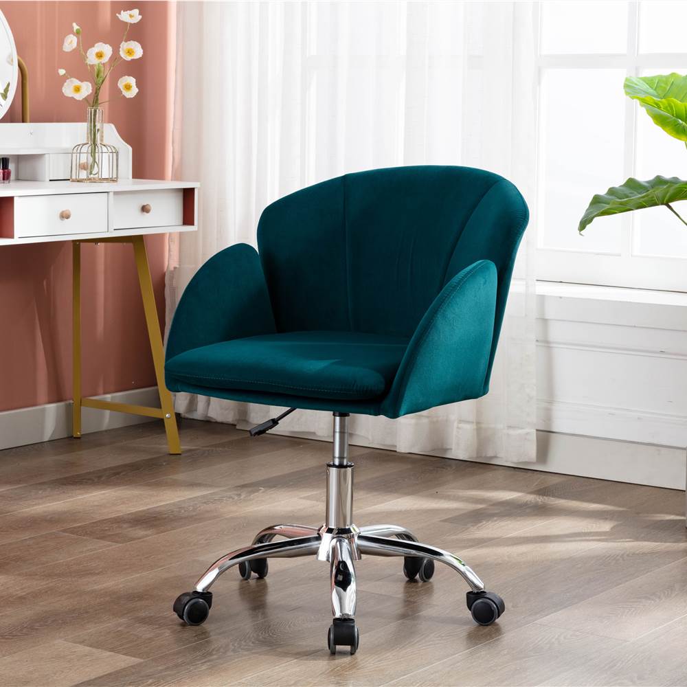 COOLMORE Velvet Swivel Chair Height Adjustable with Curved Backrest and Casters for Living Room, Bedroom, Office - Teal