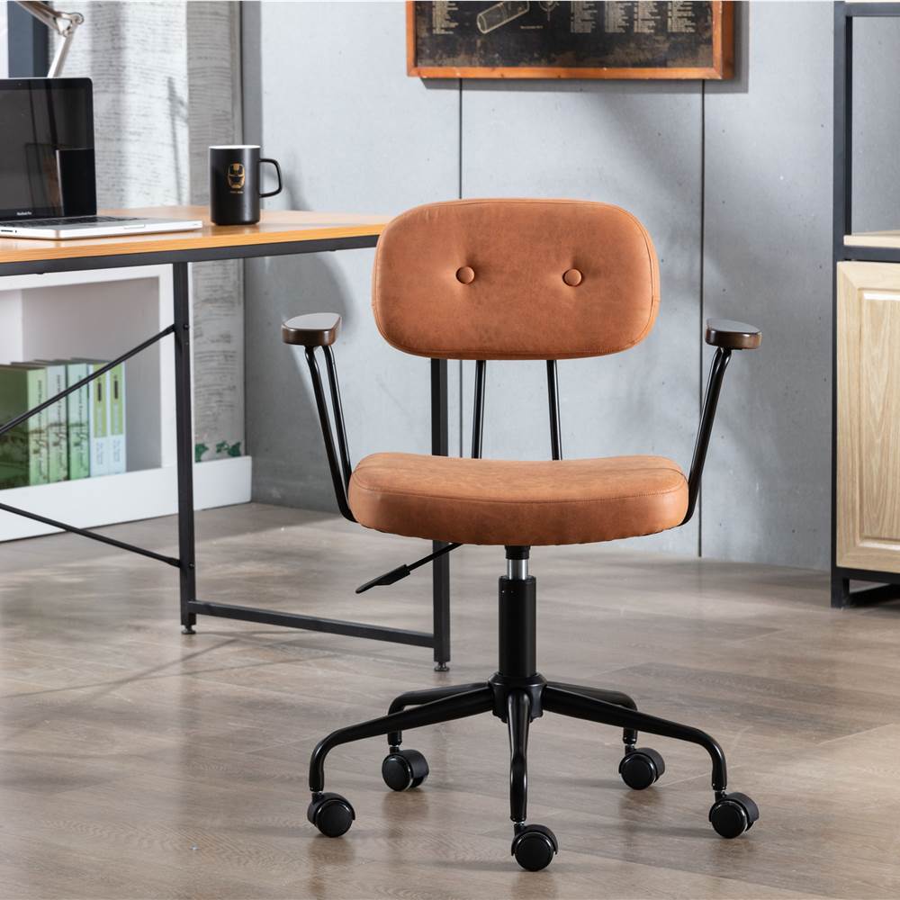 

COOLMORE Micro Fabric Swivel Chair Height Adjustable with Curved Backrest, Armrest and Casters for Living Room, Bedroom, Office - Orange