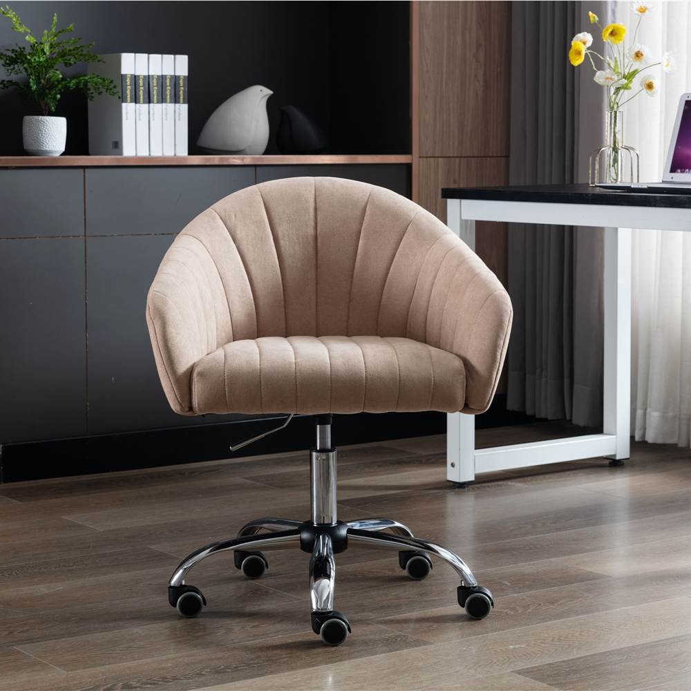 

COOLMORE Linen Swivel Chair Height Adjustable with Curved Backrest and Casters for Living Room, Bedroom, Office - Camel