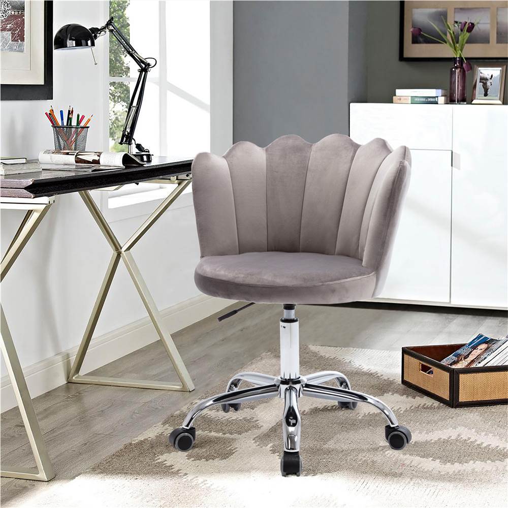 

COOLMORE Velvet Swivel Shell Chair Height Adjustable with Curved Backrest and Casters for Living Room, Bedroom, Office - Gray