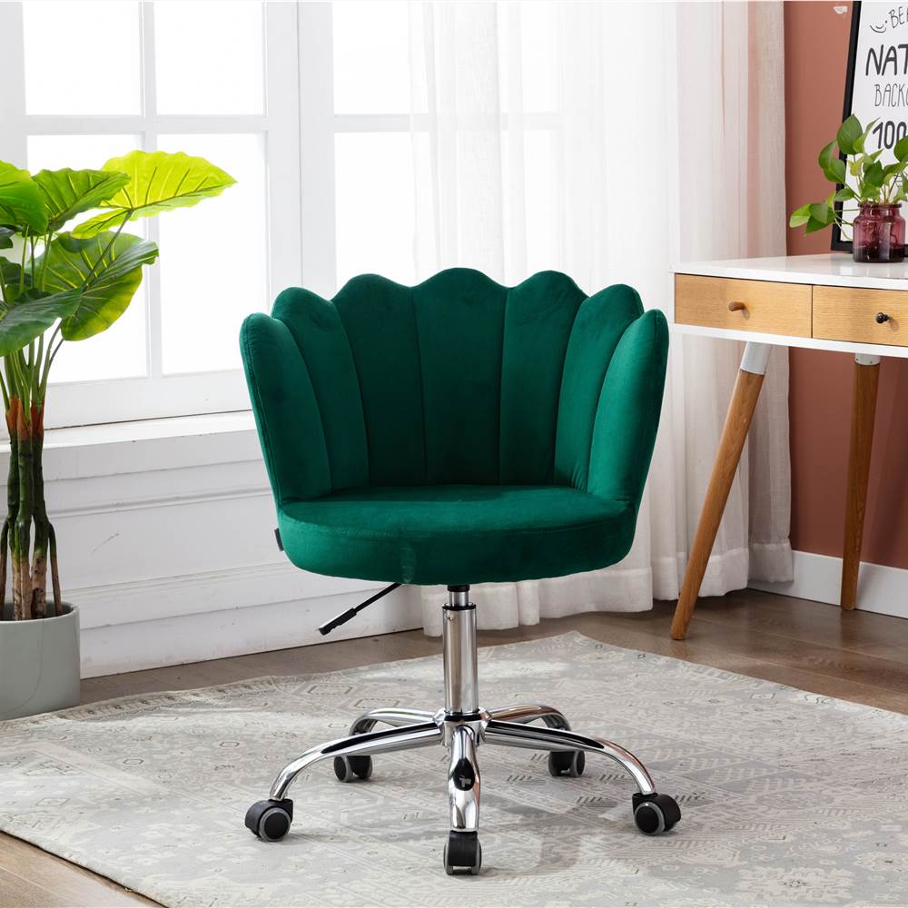 COOLMORE Velvet Swivel Shell Chair Height Adjustable with Curved Backrest and Casters for Living Room, Bedroom, Office - Green