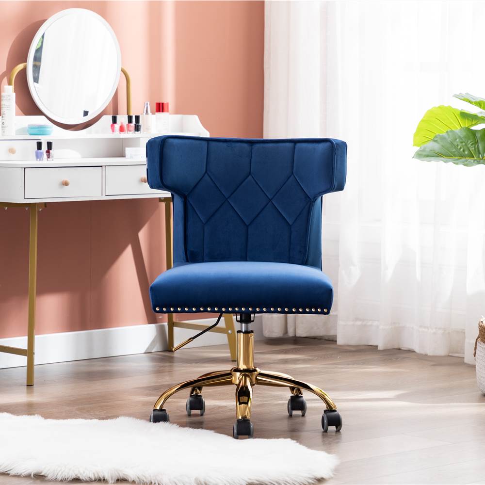 

COOLMORE Velvet Swivel Chair Height Adjustable with Curved Backrest and Casters for Living Room, Bedroom, Office - Navy