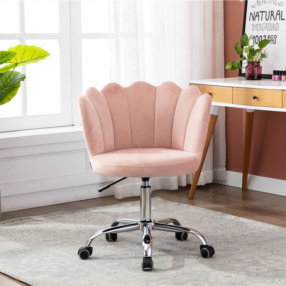 

COOLMORE Velvet Swivel Shell Chair Height Adjustable with Curved Backrest and Casters for Living Room, Bedroom, Office - Pink