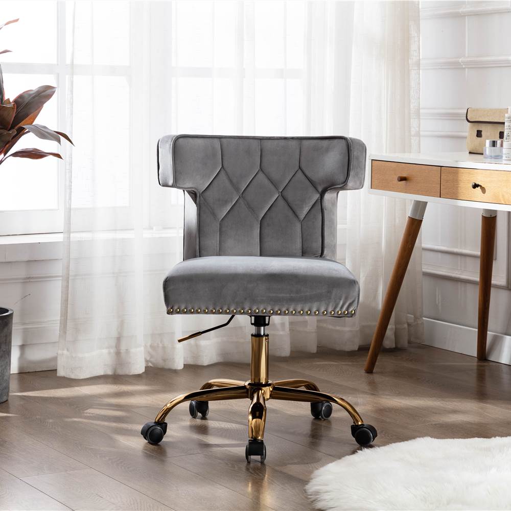 

COOLMORE Velvet Swivel Chair Height Adjustable with Curved Backrest and Casters for Living Room, Bedroom, Office - Grey