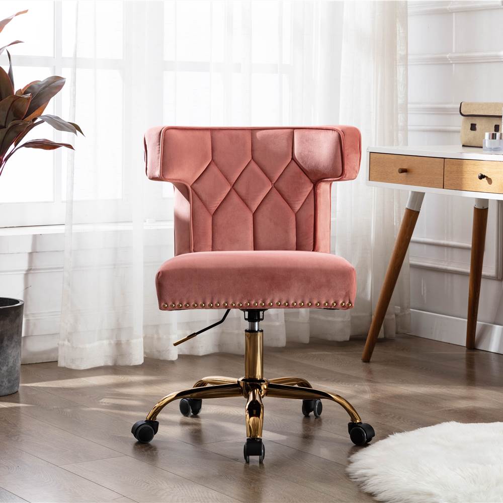 

COOLMORE Velvet Swivel Chair Height Adjustable with Curved Backrest and Casters for Living Room, Bedroom, Office - Pink