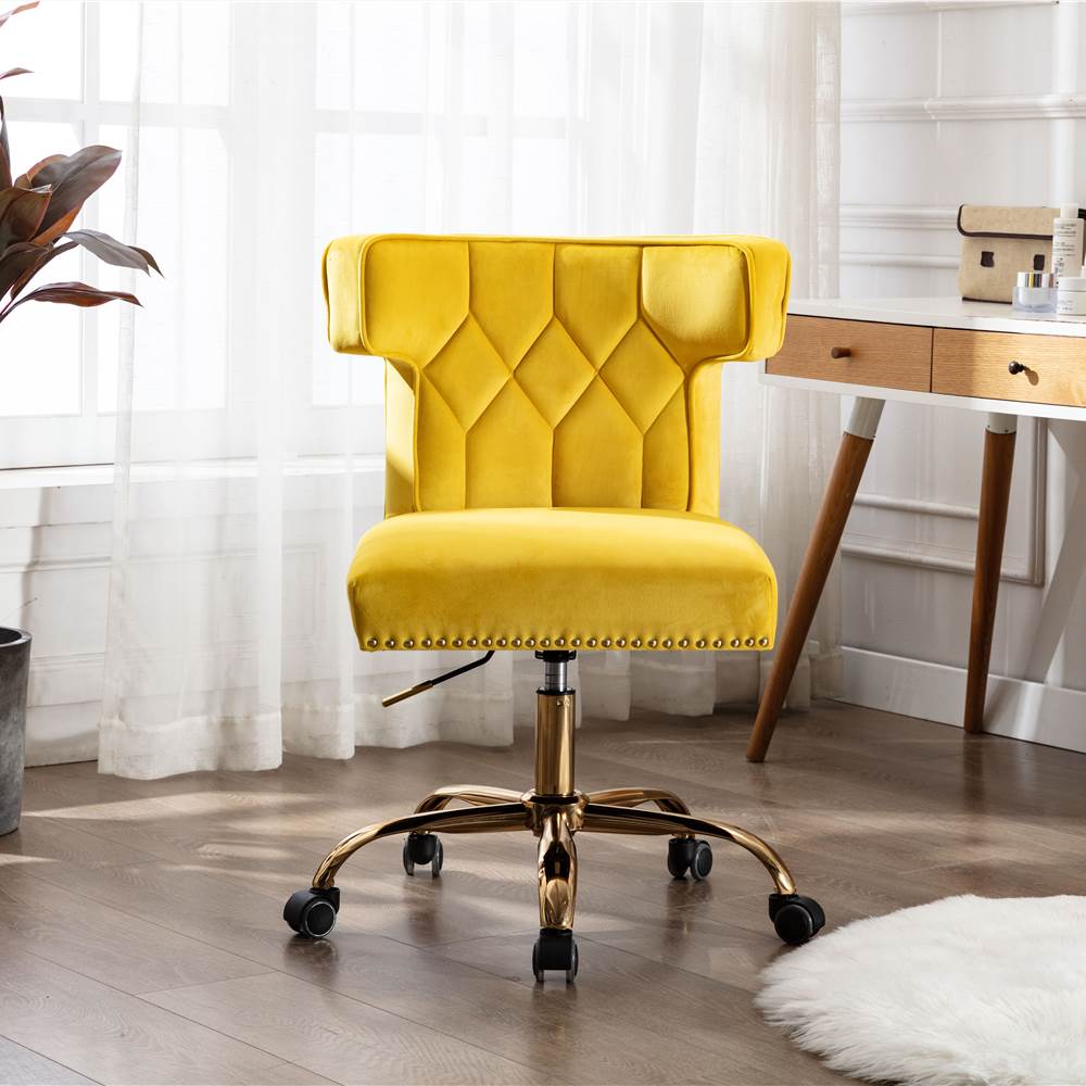

COOLMORE Velvet Swivel Chair Height Adjustable with Curved Backrest and Casters for Living Room, Bedroom, Office - Yellow