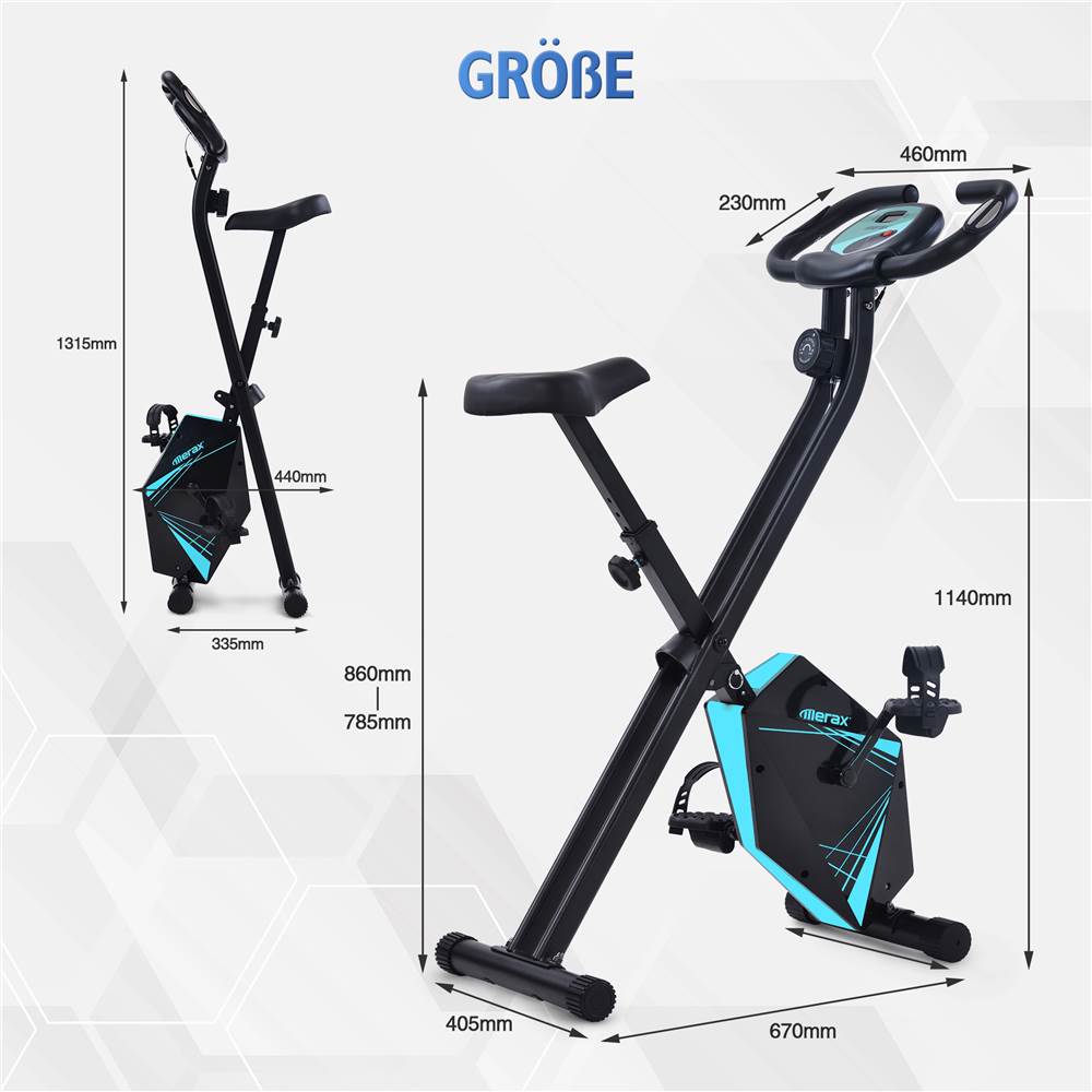 Heimtrainer  Bike klappbar, 8 Widerstandsstufen, fitness bike  mit Handpulssensoren und Trainingscomputer
