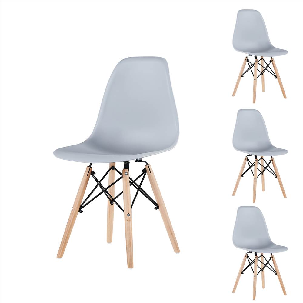 

Eco-friendly PP Material Thickened Plastic Chair Set of 4, with Curved Backrest and Wooden Legs for Dining Room, Reception Room - Gray