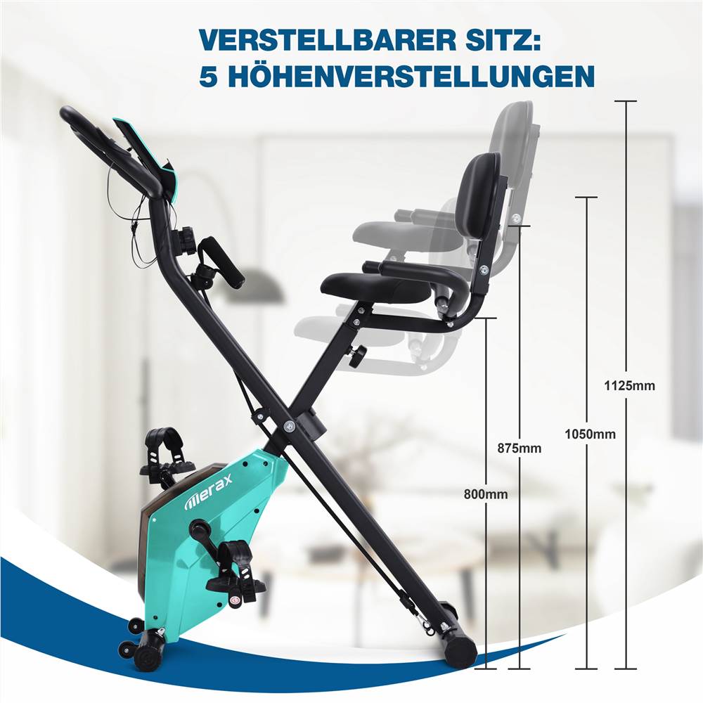 X-Bike Heimtrainer mit Pulssensoren, Fitnessrad f&uuml;r Heimtrainer, gepolsterter Sitz und R&uuml;ckenlehne, Tiffany blau / rot / schwarz