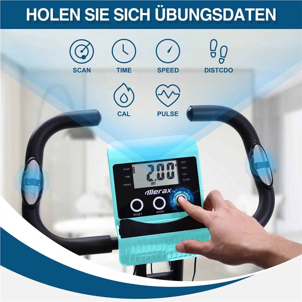 X-Bike Heimtrainer mit Pulssensoren, Fitnessrad f&uuml;r Heimtrainer, gepolsterter Sitz und R&uuml;ckenlehne, Tiffany blau / rot / schwarz