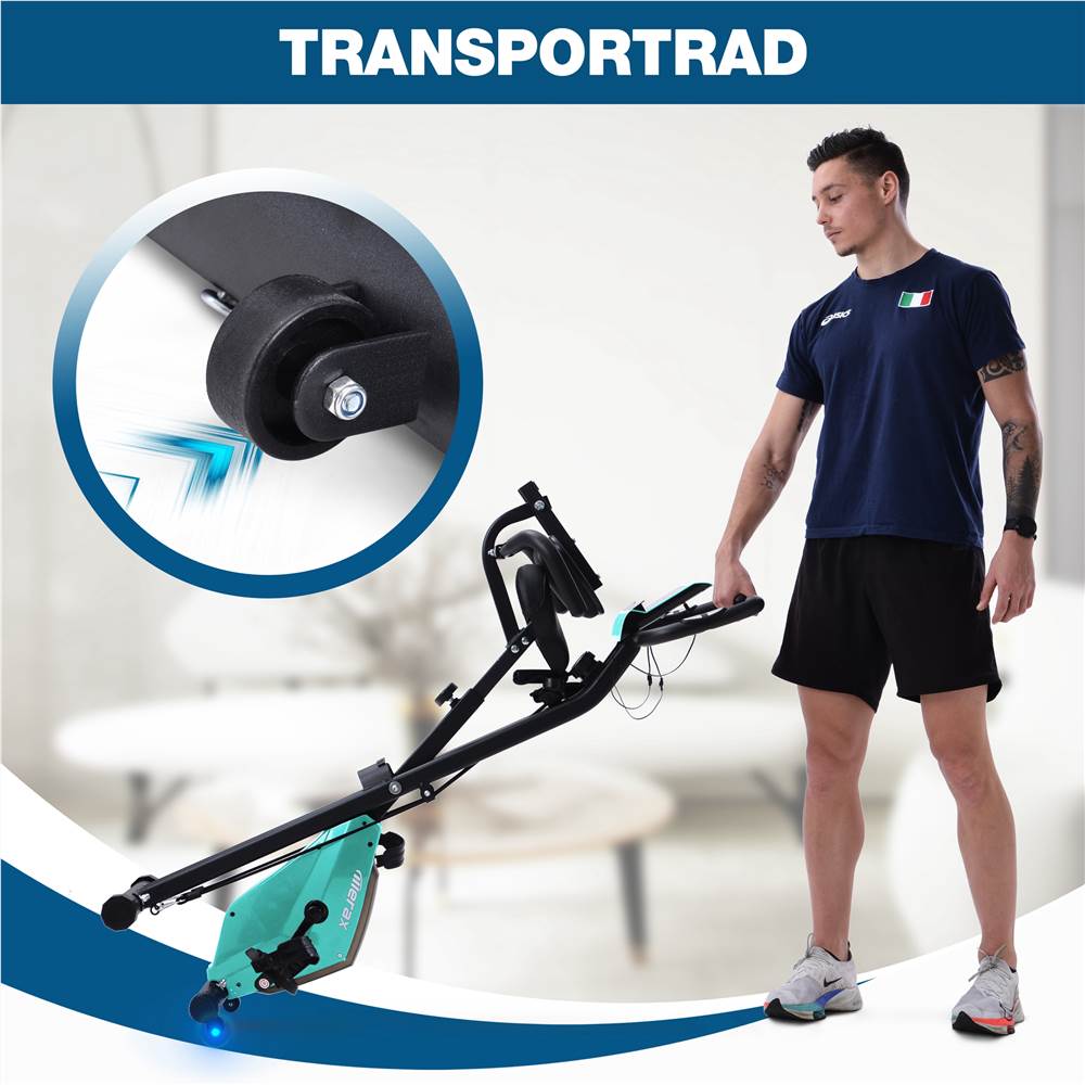 X-Bike Heimtrainer mit Pulssensoren, Fitnessrad f&uuml;r Heimtrainer, gepolsterter Sitz und R&uuml;ckenlehne, Tiffany blau / rot / schwarz