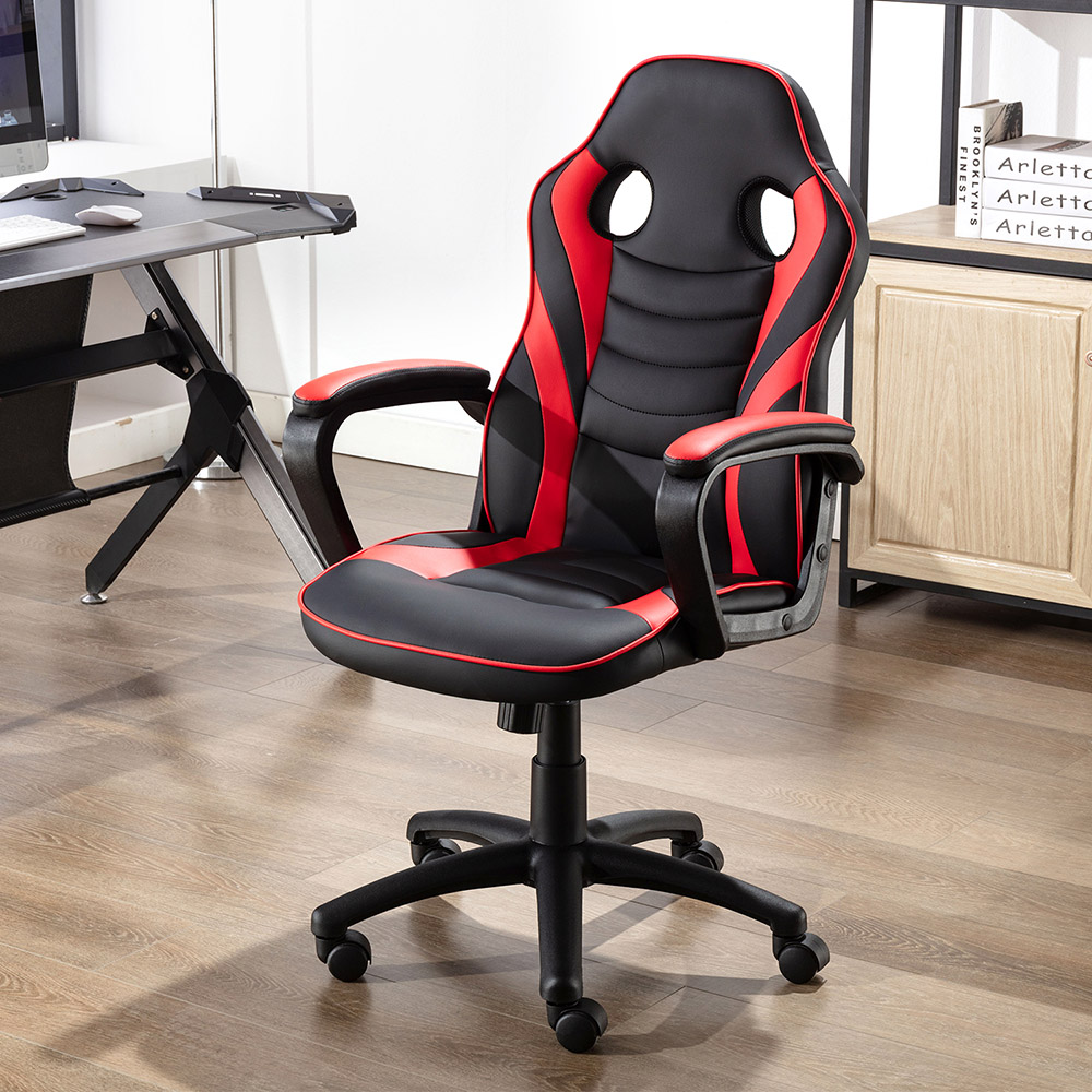 

Art Life Home Office PU Leather Rotatable Gaming Chair Height Adjustable with Ergonomic Backrest and Casters - Red