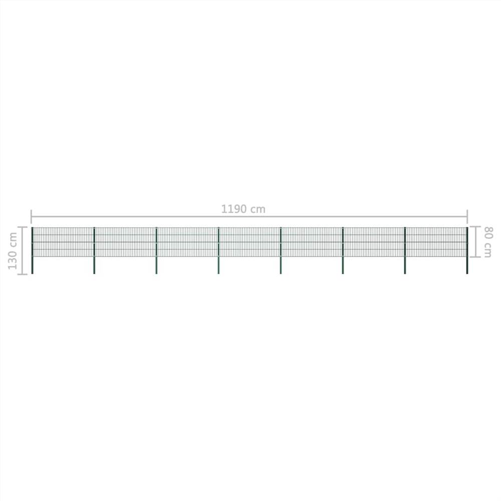 Fence Panel with Posts Iron 11.9x0.8 m Green