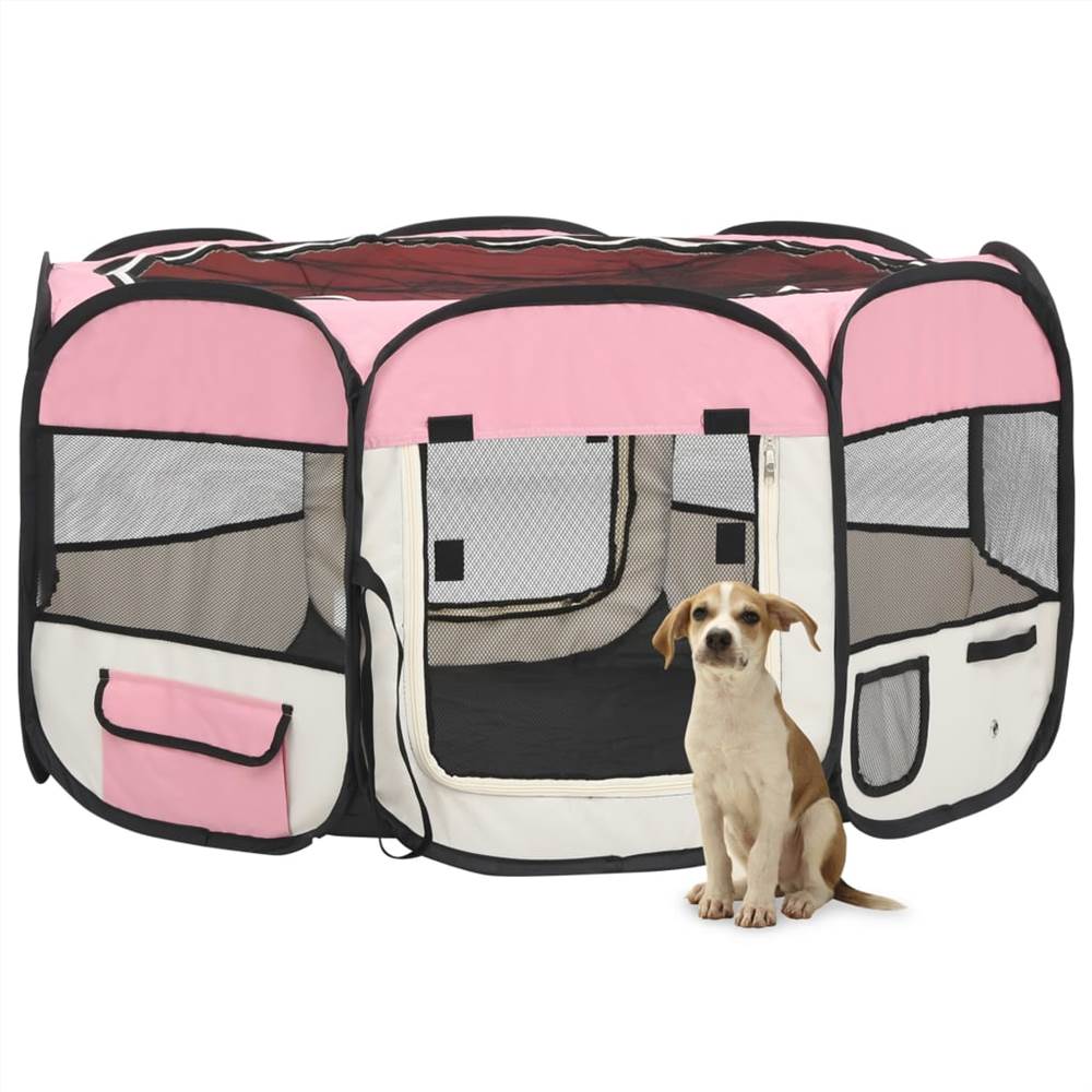 Foldable Dog Playpen with Carrying Bag Pink 125x125x61 cm