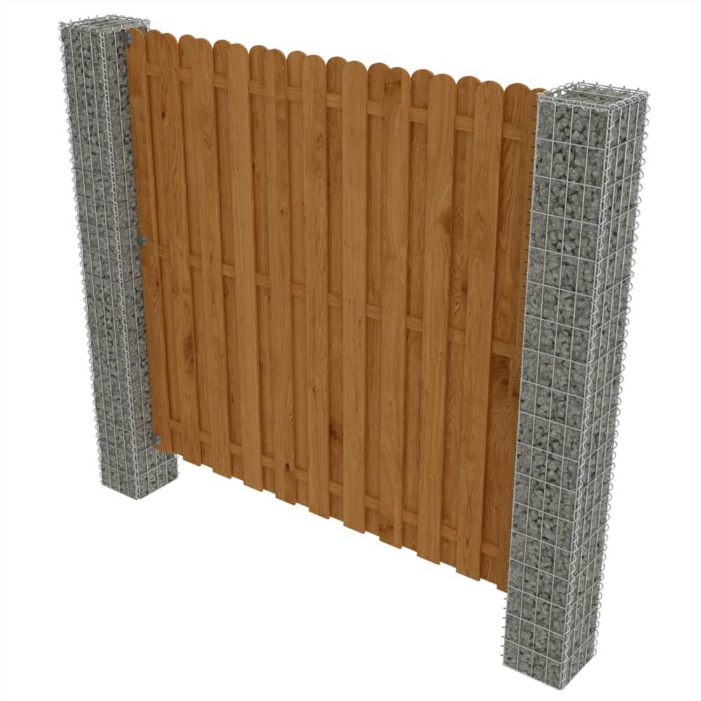 Garden Fence Panel with Gabion Posts Pinewood 180x180 cm