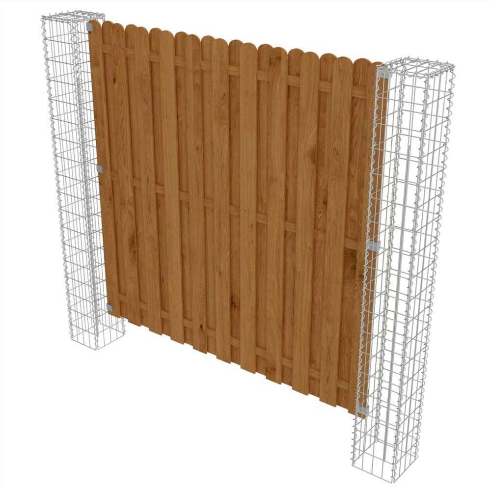 Garden Fence Panel with Gabion Posts Pinewood 180x180 cm