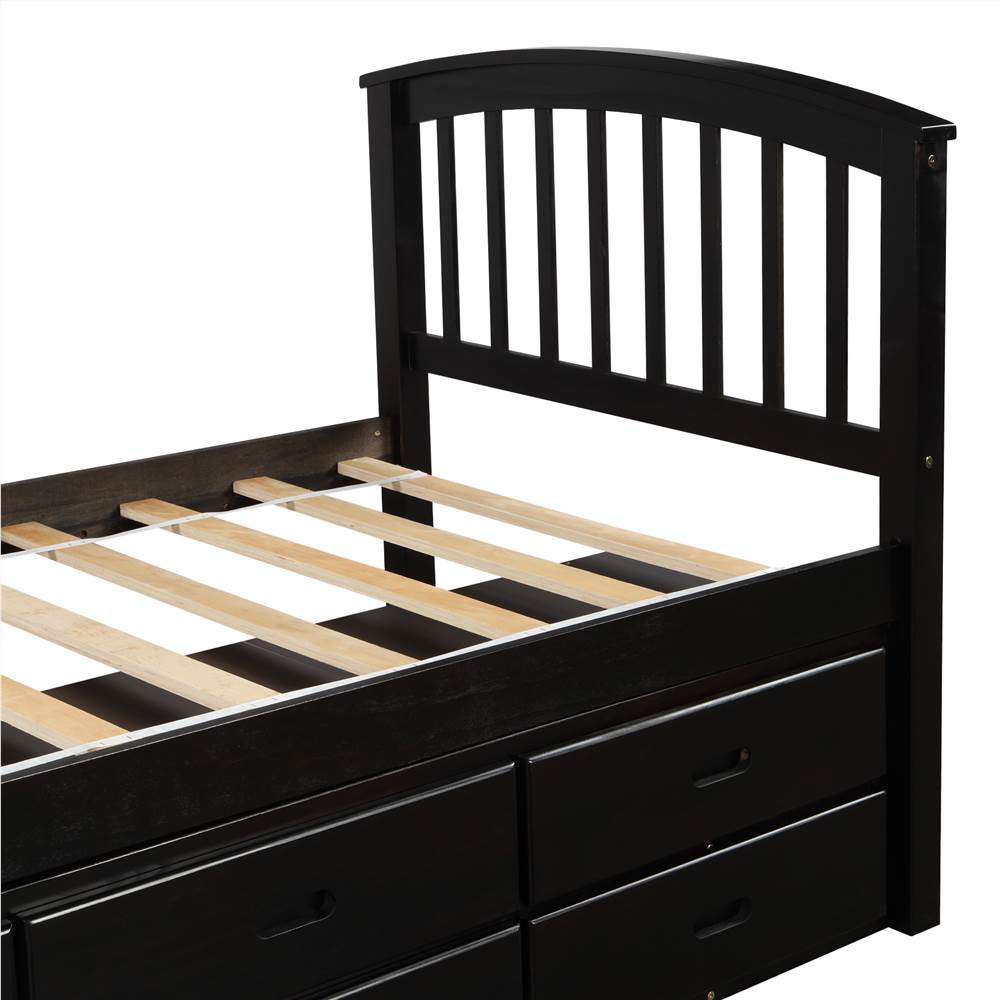 Orisfur Twin Size Wooden Bed Frame with 6 Drawers Espresso | United States