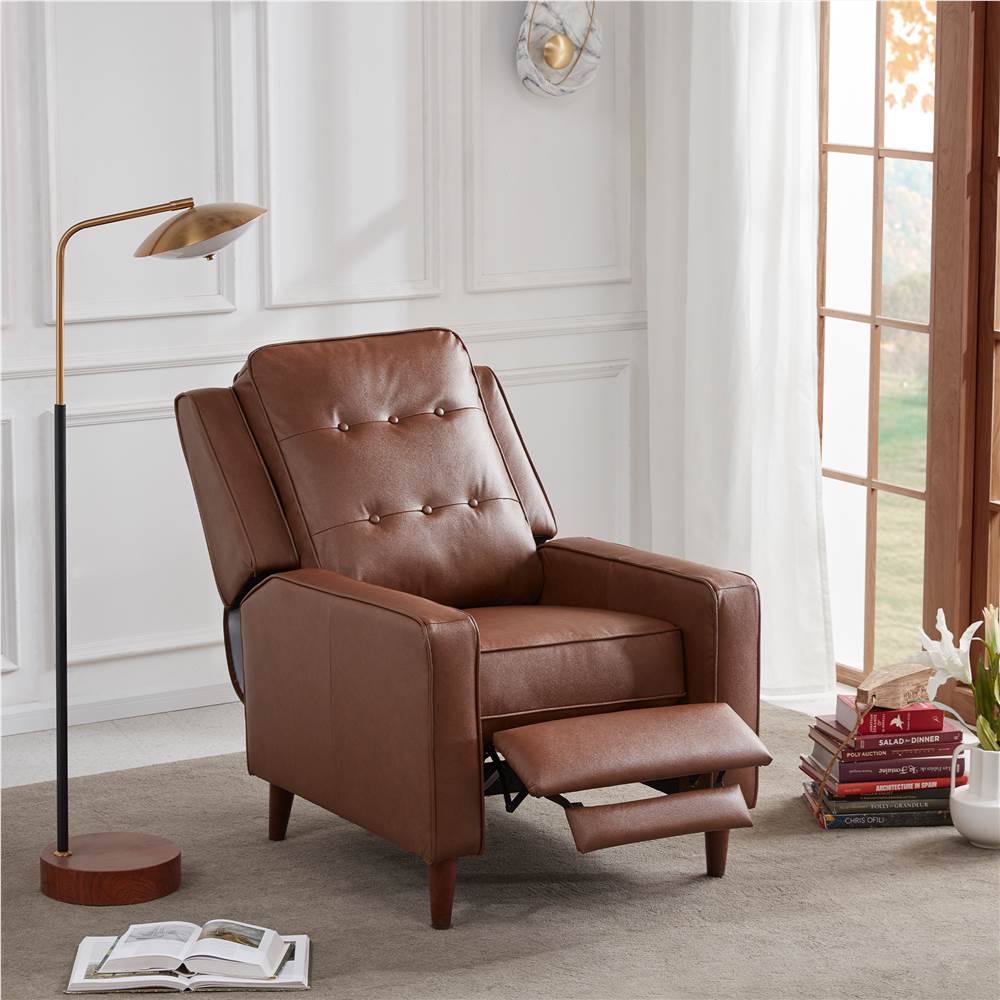 

Orisfur PU Leather Recliner with Armrests and Reclining Backrest Solid Wood Frame for Living Room, Bedroom, Apartment, Office - Light Brown