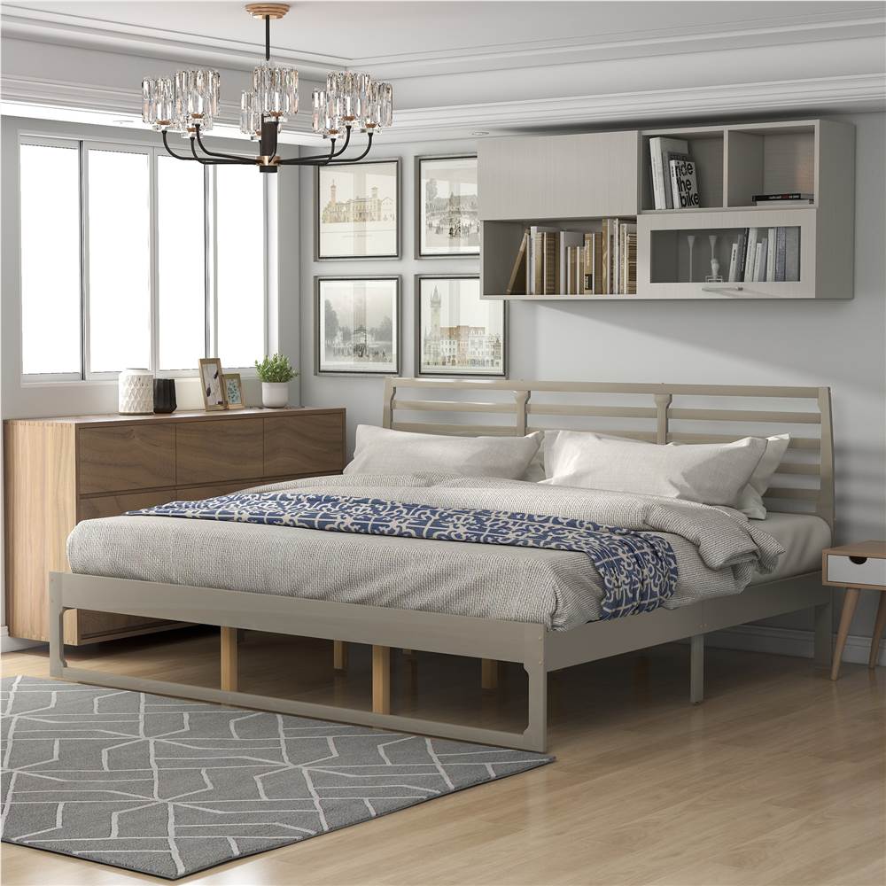 Wooden Bed Frame Simple Modern Design, Grey Bed Frame Wood
