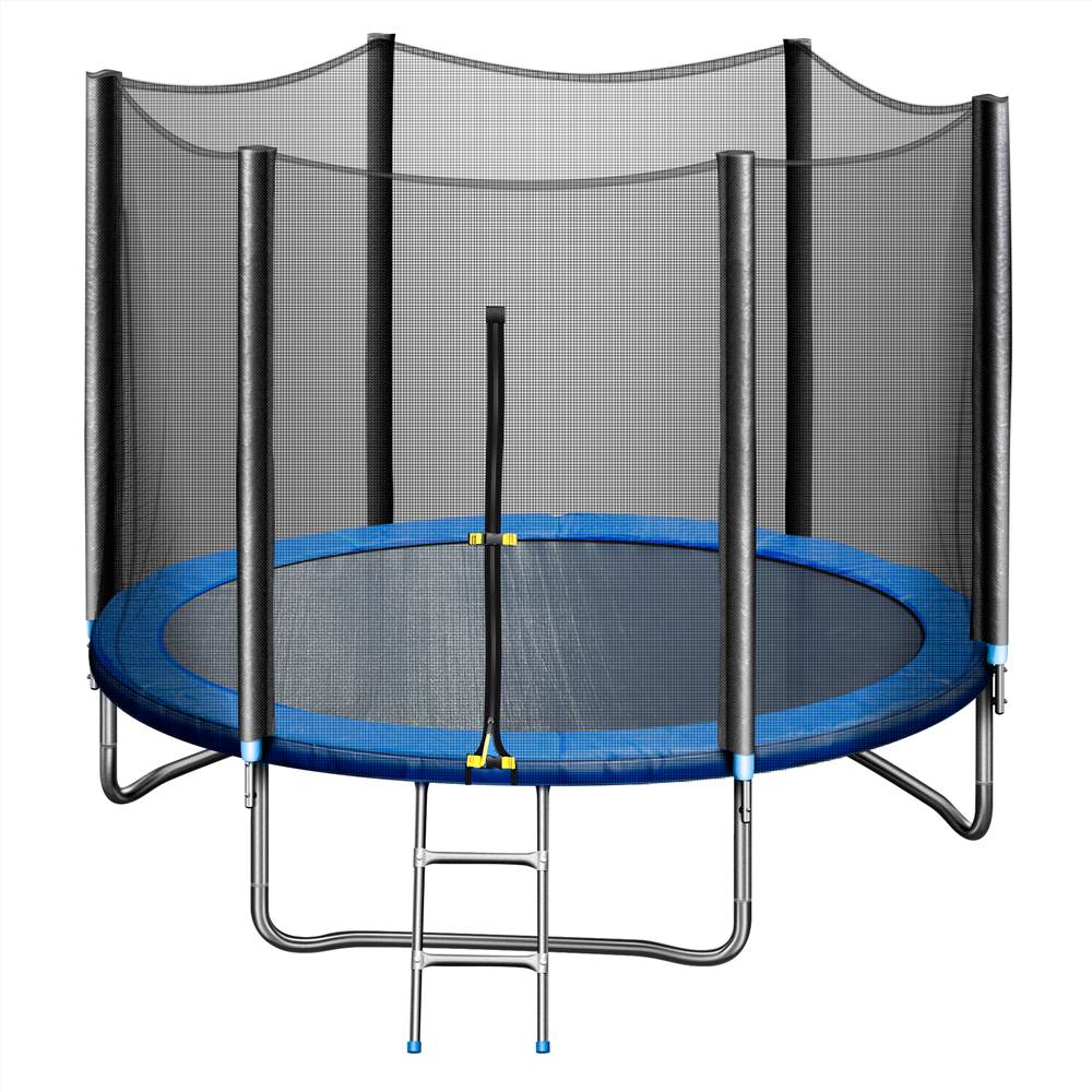 

10FT Recreational Trampoline with Safe Enclosure Net Waterproof Jumping Mat Simple Ladder Max Weight Capacity 661 LB for 3-4 Kids Blue Black