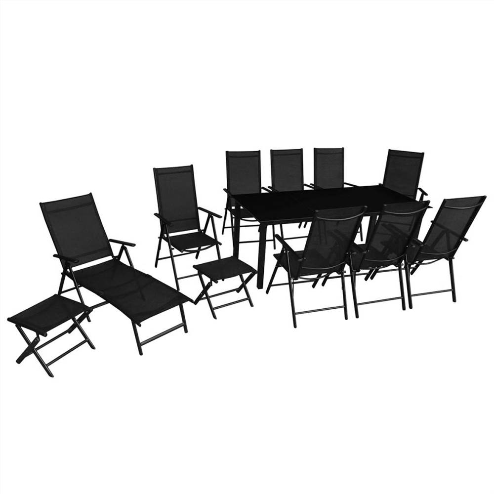 

12 Piece Outdoor Dining Set Aluminium Black