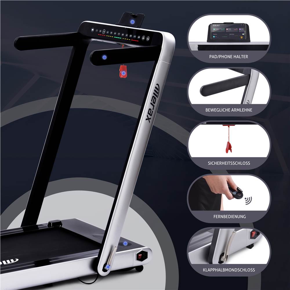 2,25 PS elektrisches Faltlaufband, 2-in-1-Laufmaschine mit Fernbedienung und LED-Anzeige, komplett zusammengebautes tragbares Laufband f&uuml;r Heim, B&uuml;ro und Fitnessstudio, Silber / Schwarz