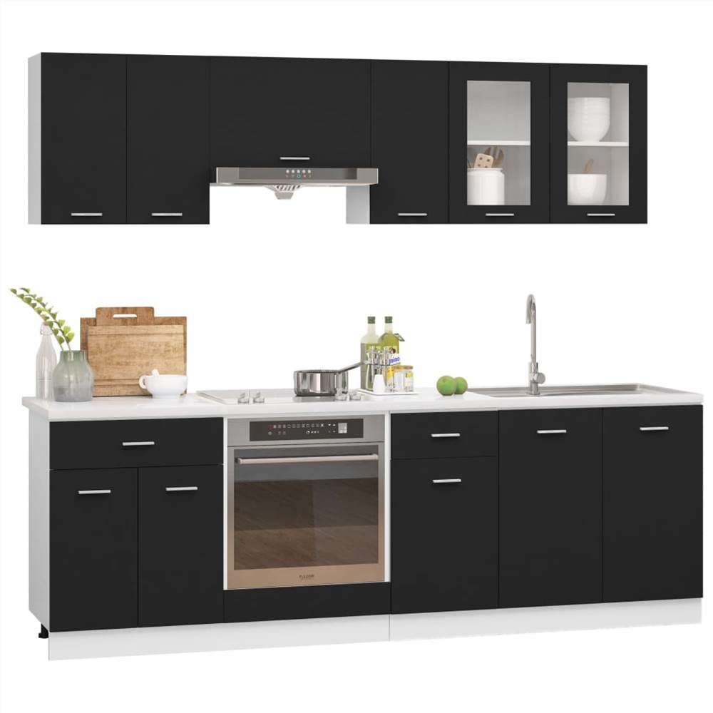 8 Piece Kitchen Cabinet Set Black Chipboard
