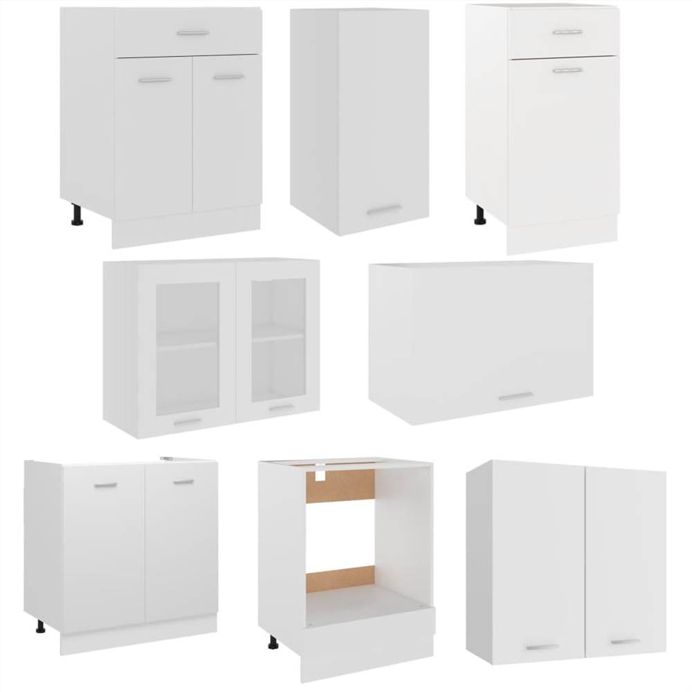 8 Piece Kitchen Set White Chipboard
