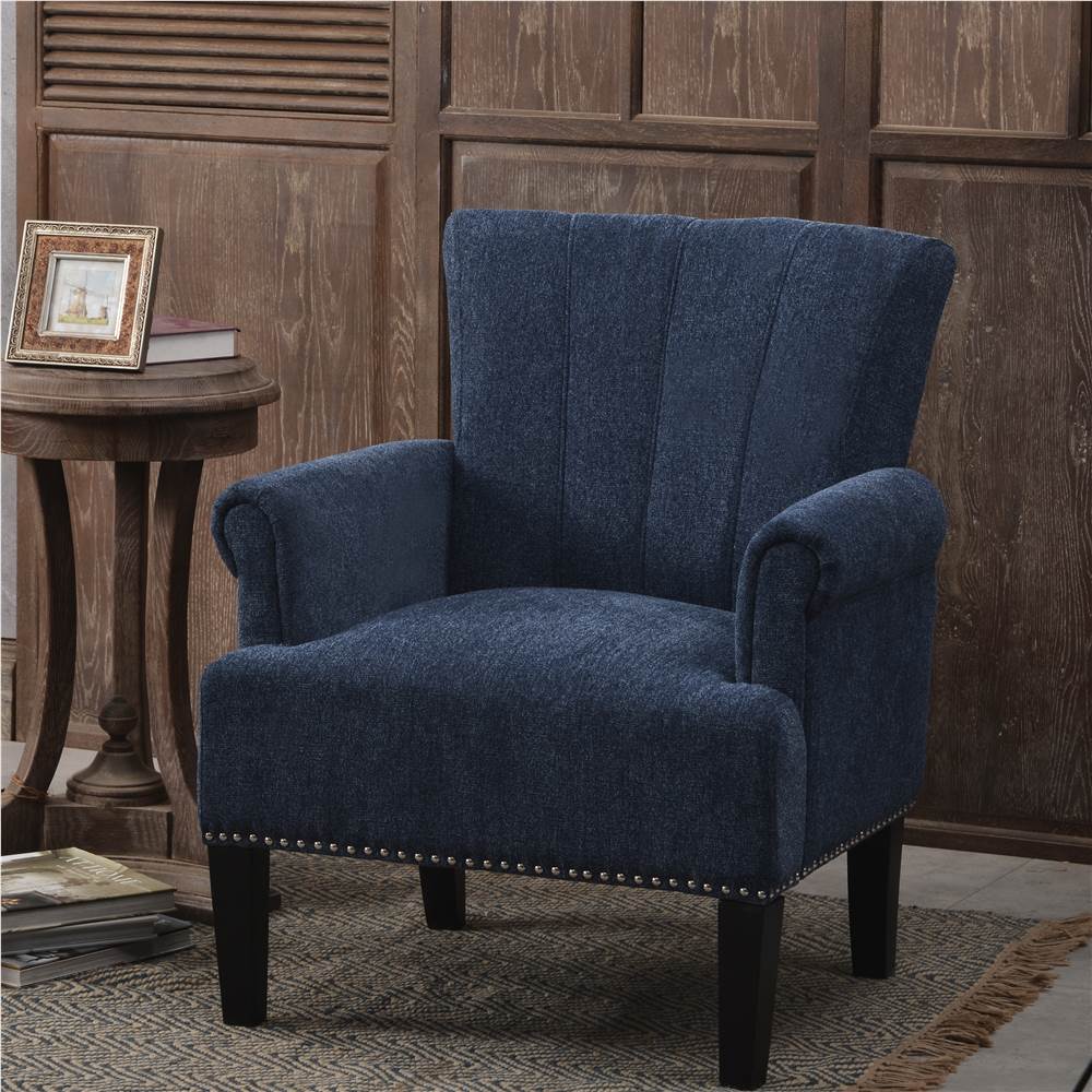 1-seat Polyester Fabric Sofa with Armrests Backrest Navy Blue | United ...