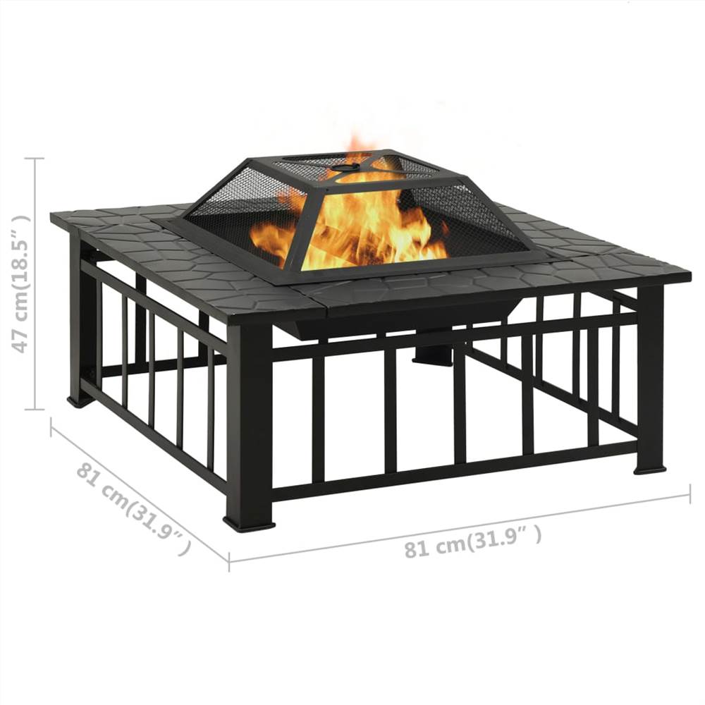 Garden Fire Pit with Poker 81x81x47 cm XXL Steel