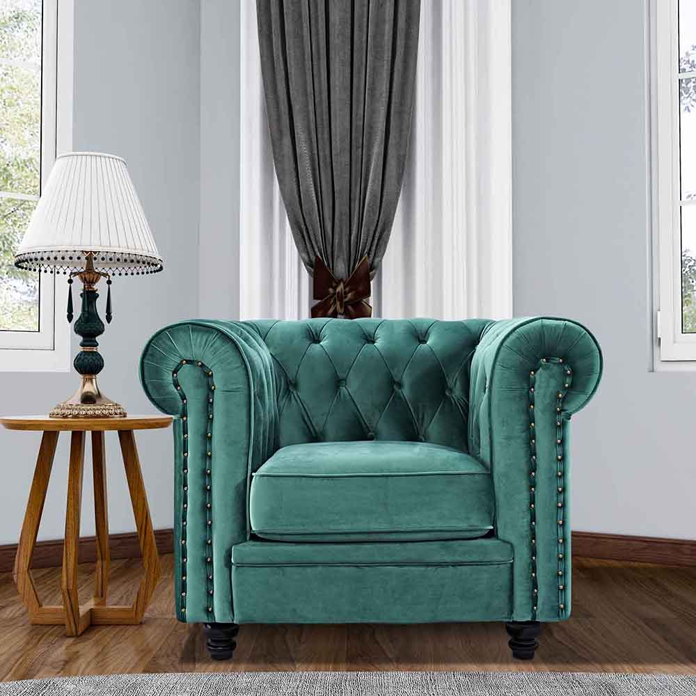 

1-seat Velvet Sofa Solid Wood Oak Legs for Living Room, Bedroom, Office, Hotel, Bar, Restaurant - Green