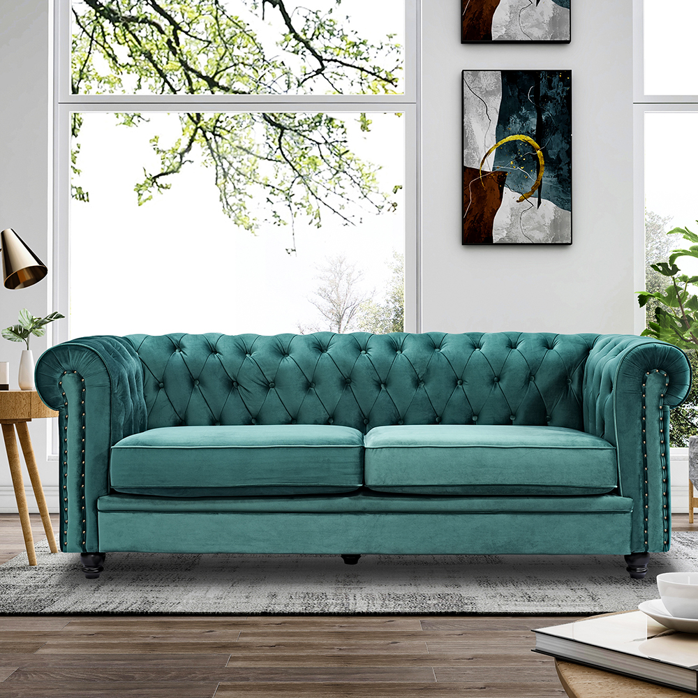 

2-seats Velvet Sofa Solid Wood Oak Legs for Living Room, Bedroom, Office, Hotel, Bar, Restaurant - Green