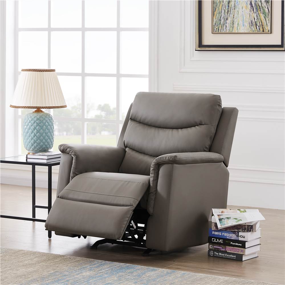

1-seat PU Leather Recliner with Backrest and Armrests for Living Room, Bedroom, Office, Hotel, Bar - Gray