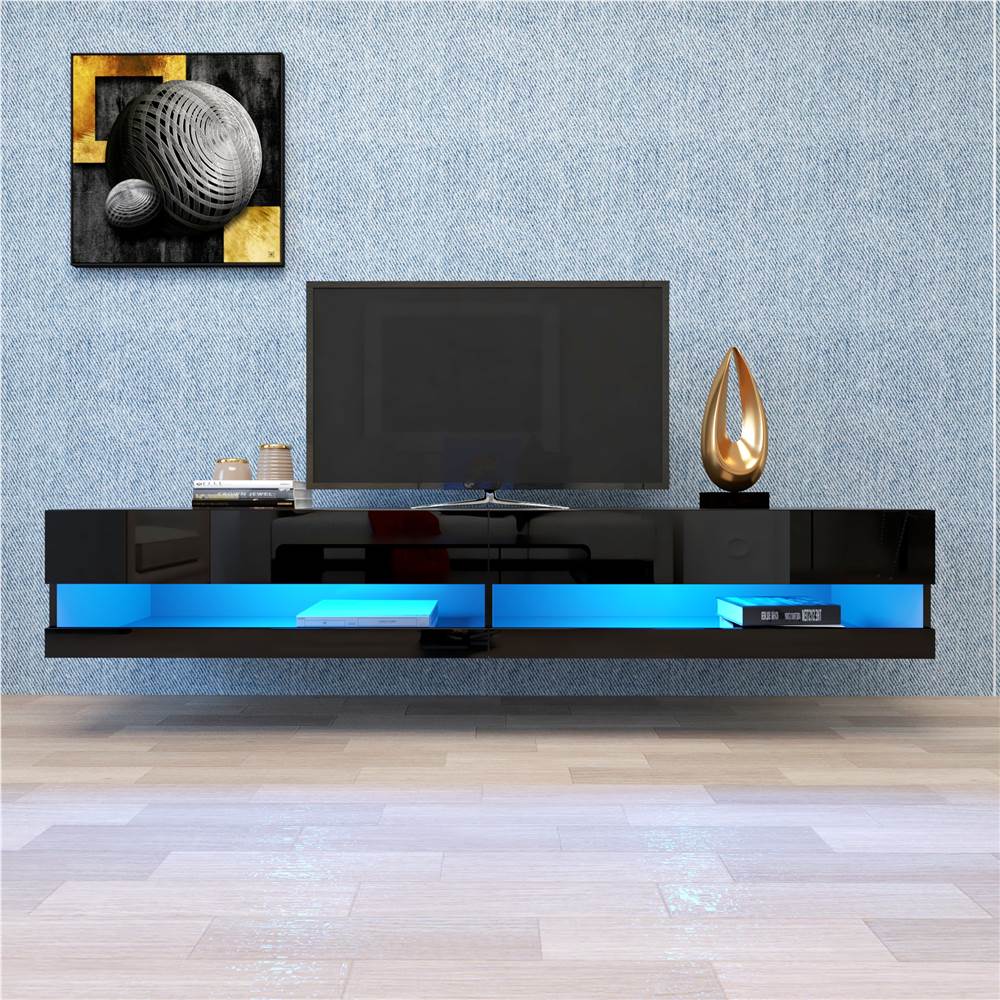 70&quot; Wall Mounted Floating TV Stand with 2 Storage Boxes, Suitable for Placing TVs up to 80&quot; - Black