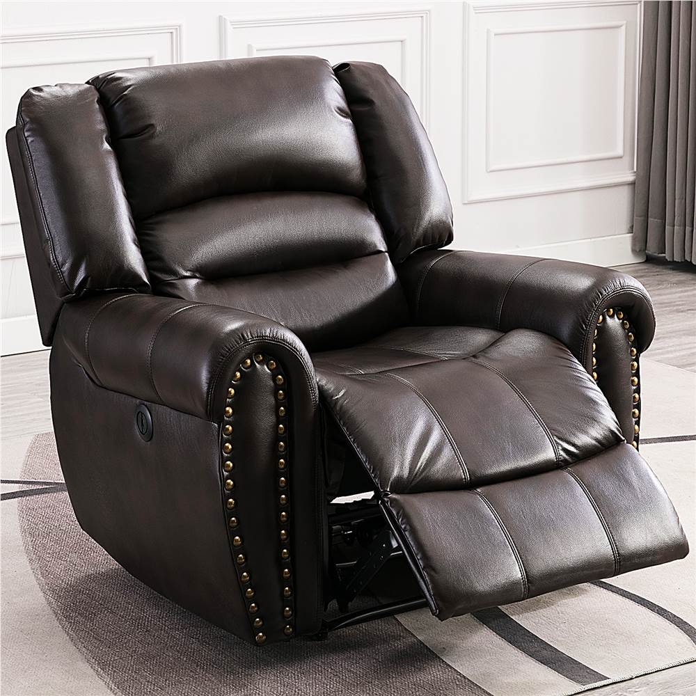 

1-seat PU Leather Electric Recliner with Backrest and Armrests, and USB Port for Living Room, Bedroom, Office, Hotel, Bar - Brown